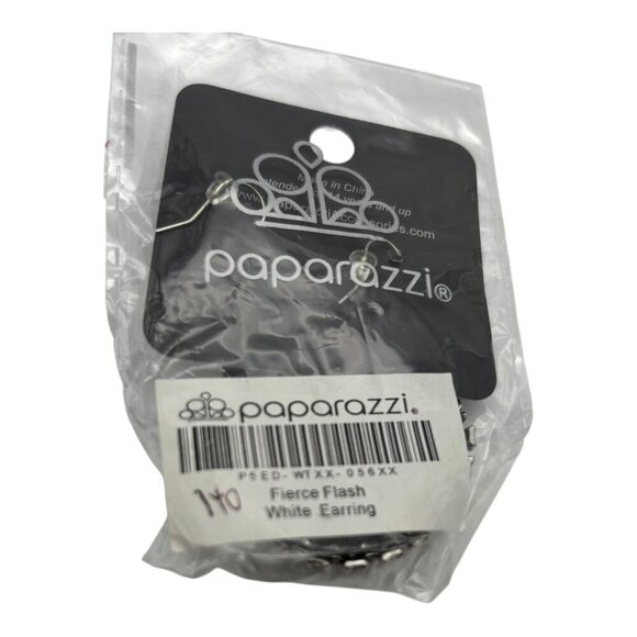 Paparazzi Jewelry Fierce Flash White Earrings Drop Rhinestones For Women - Picture 4 of 9